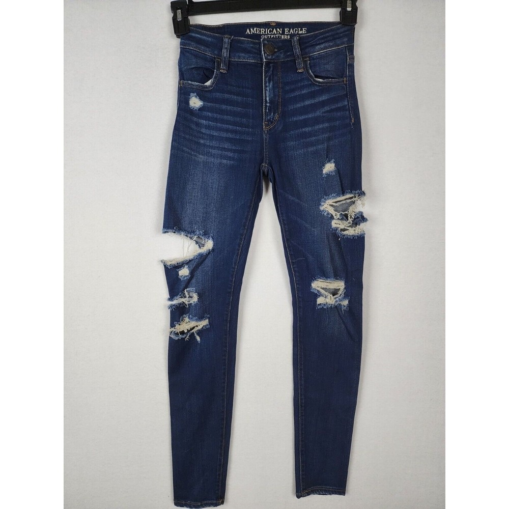 American Eagle Hi Rise Jegging Super Stretch X Heavy Distressing Size 0